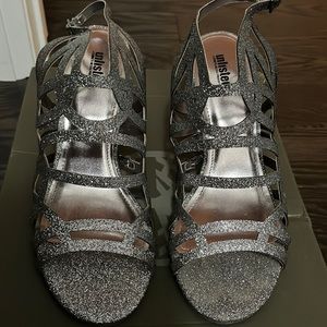 Silver sparkly evening heels